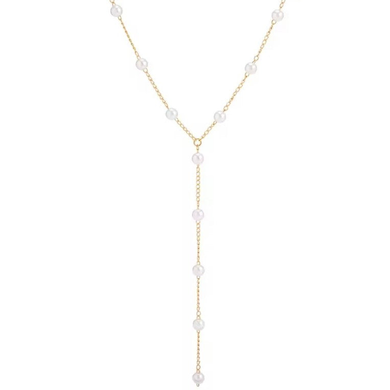 GOLD NECKLACE & PEARL - Y Model 11 Pearls