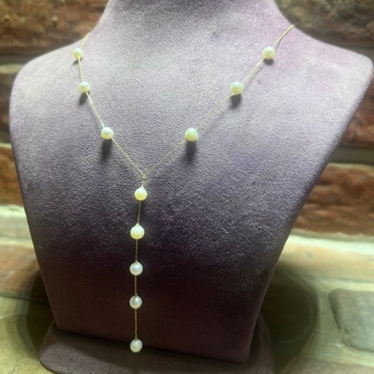 GOLD NECKLACE & PEARL - Y Model 11 Pearls