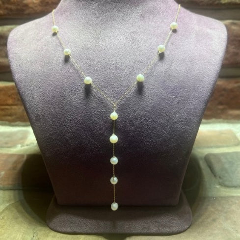 GOLD NECKLACE & PEARL - Y Model 11 Pearls