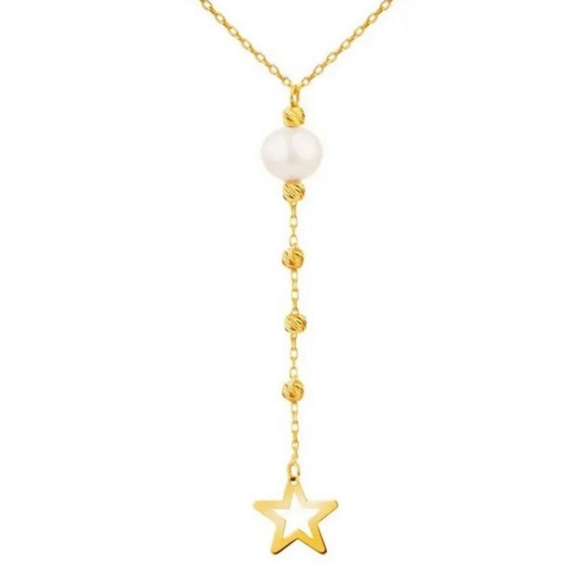 GOLD & PEARL NECKLACE - Y Model Pearl with Star
