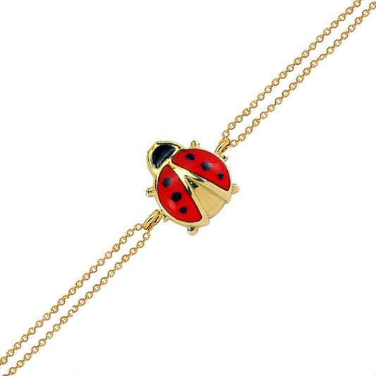 14K Gold Bracelet-Enameled Ladybug Gold Bracelet