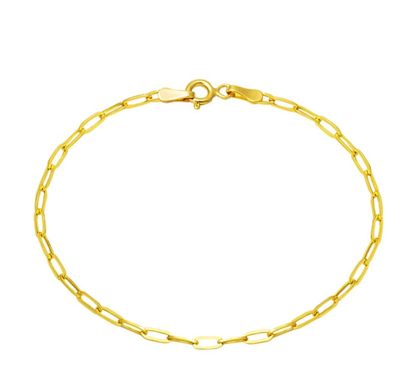 14K Gold Bracelet-Sports Paperclip Gold Chain Bracelet 14 Carat