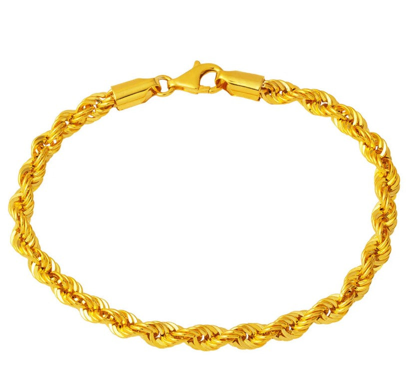 14K Gold Bracelet-14 Carat Gold Rope Chain Bracelet