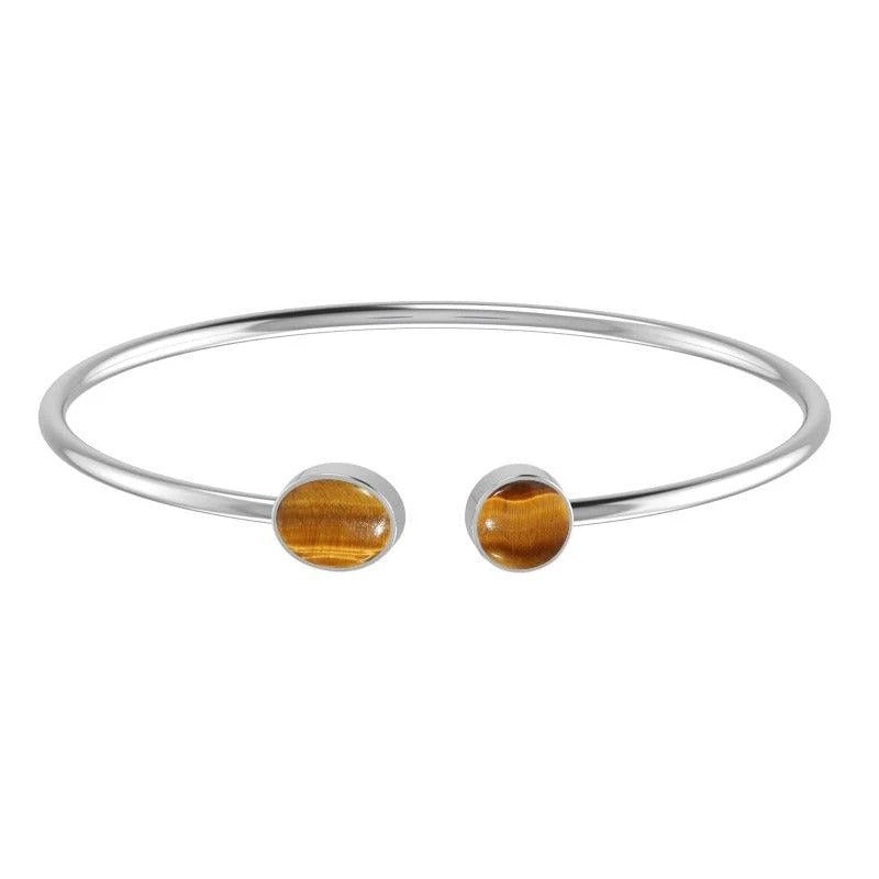 Silver Bracelet-Silver Tiger Eye Cuff Bracelet