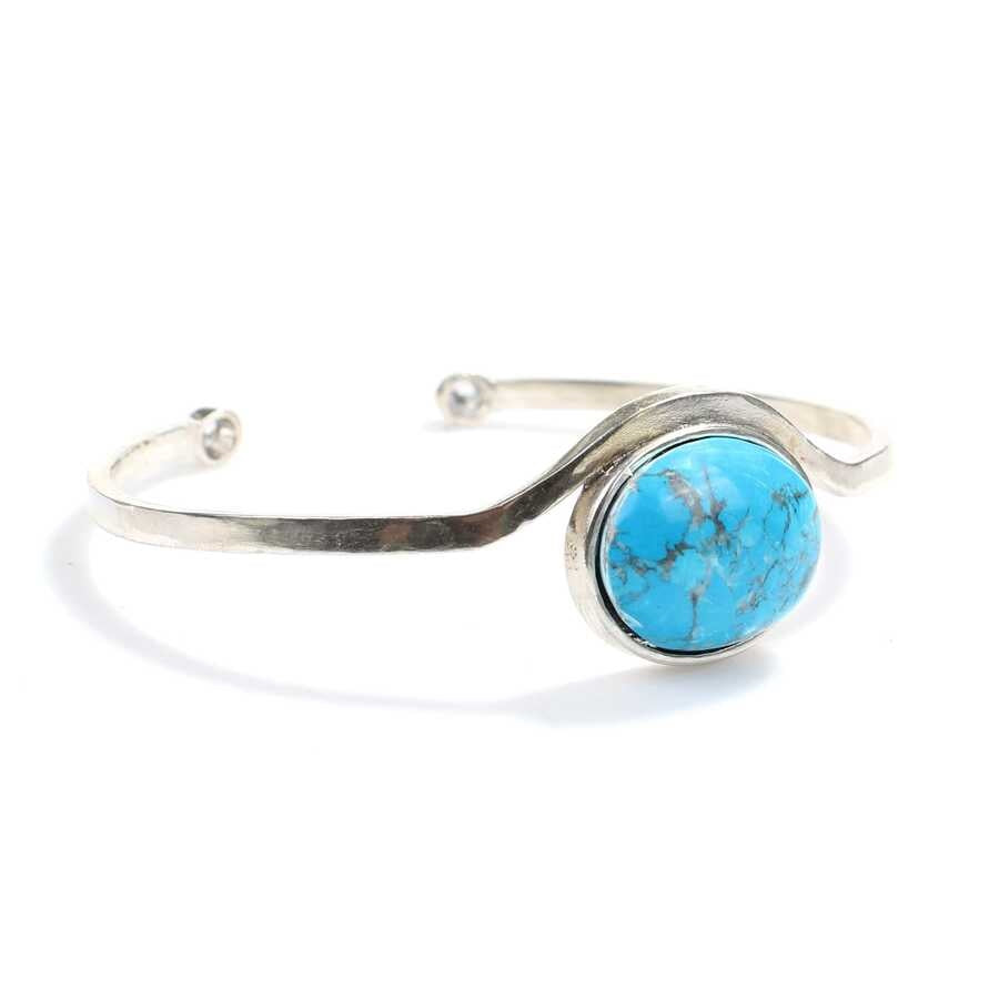 Bracelet en argent - Bracelet manchette en argent et turquoise