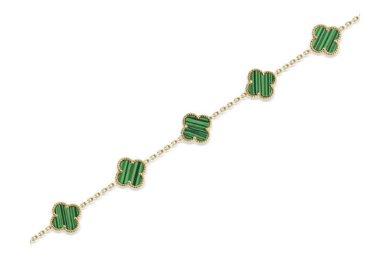 14K Gold Bracelet-Yellow Gold Trend Clover Green Bracelet