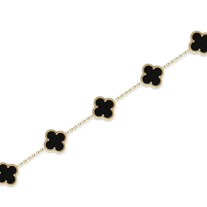 GOLD BRACELET - Yellow Gold & Pearl Clover Black