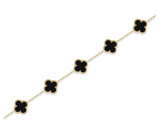 14K Gold Bracelet-Yellow Gold Trend Clover Black Bracelet