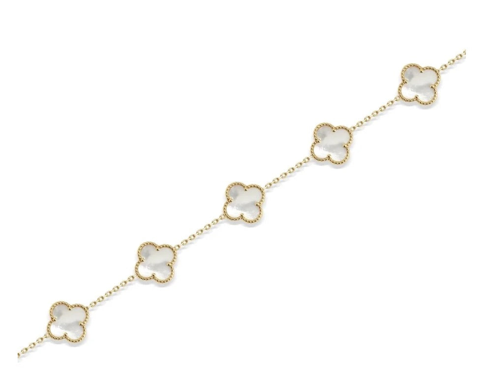 14K Gold Bracelet-Yellow Gold Pearl Clover Bracelet