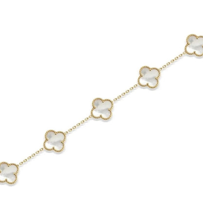 GOLD BRACELET - Yellow Gold & Pearl Clover White