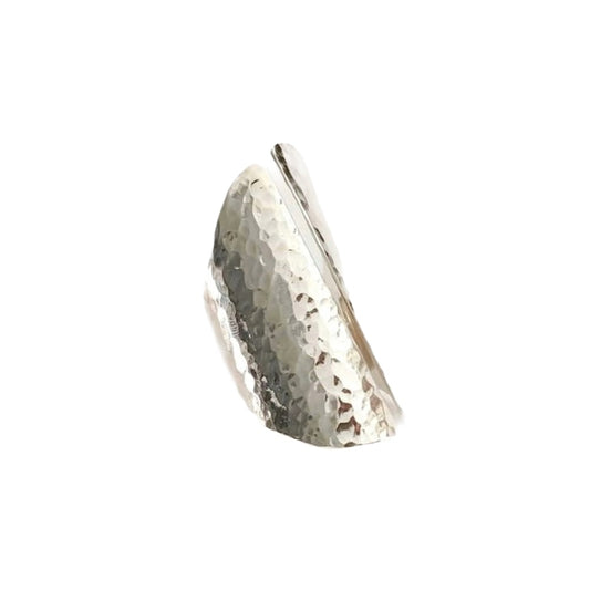 Silver Ring-Wide Hammered Silver Extra Long Cuff Ring