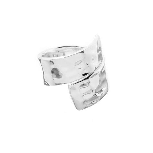 Silver Ring-Wide Hammered Silver Cross Adjustable Ring