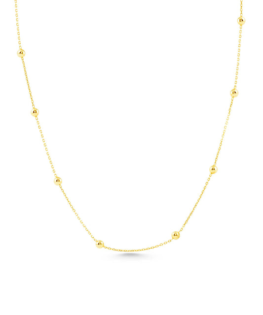 14K Gold Necklace-Forse Chain Row Ball Necklace