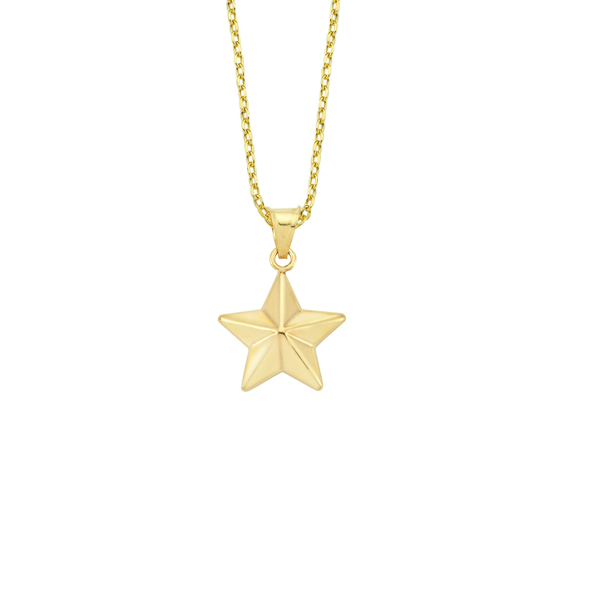 14K Gold Necklace-Gold Plain Sheriff Star Necklace