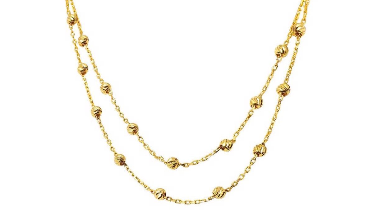 14K Gold Necklace-2 Rows Ball Necklace