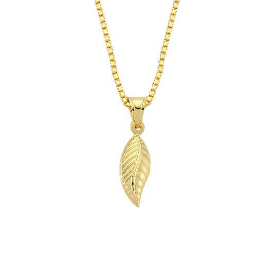 14K Gold Necklace-Gold Cube Chain Feather Necklace