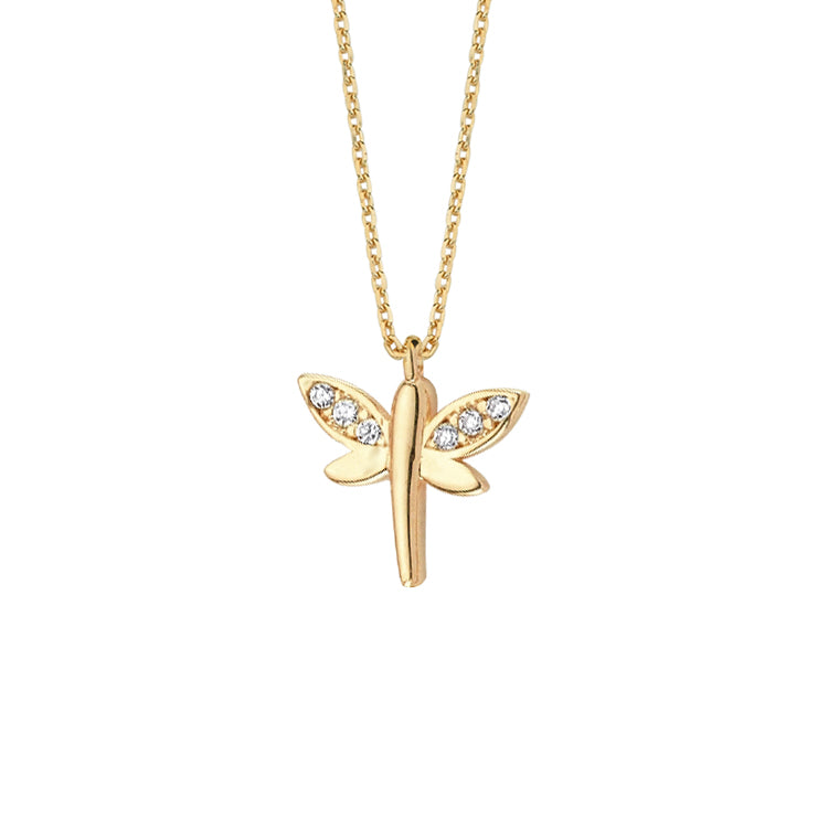 14K Gold Necklace-Gold Tiny Dragonfly Necklace