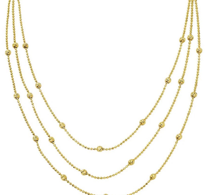 14K Gold Necklace-3 Rows Ball Necklace