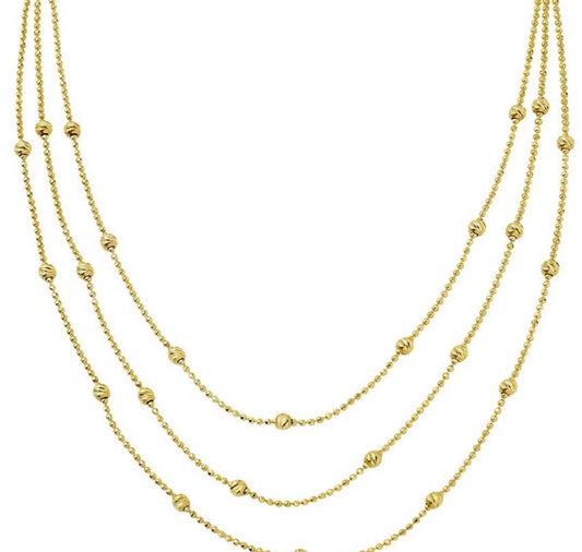 14K Gold Necklace-3 Rows Ball Necklace