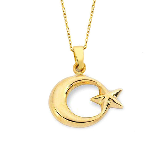 14K Gold Necklace-Gold Star and Crescent Necklace