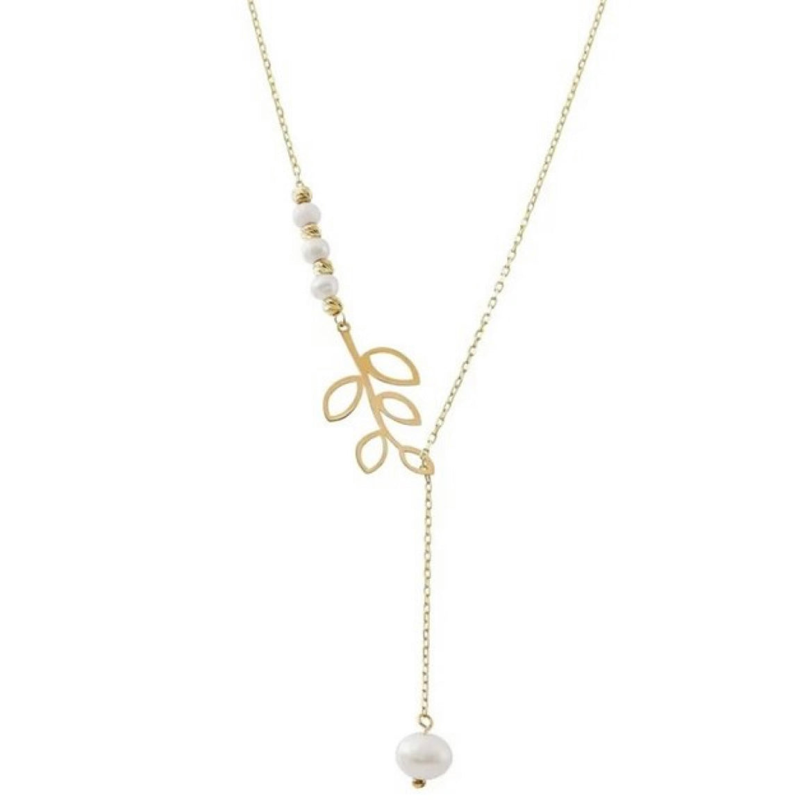 GOLD & PEARL NECKLACE - Y Model Olive Branch with Pearl