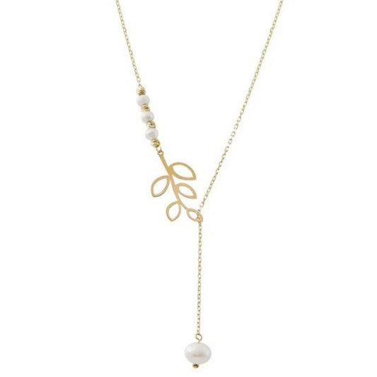 GOLD & PEARL NECKLACE - Y Model Olive Branch with Pearl