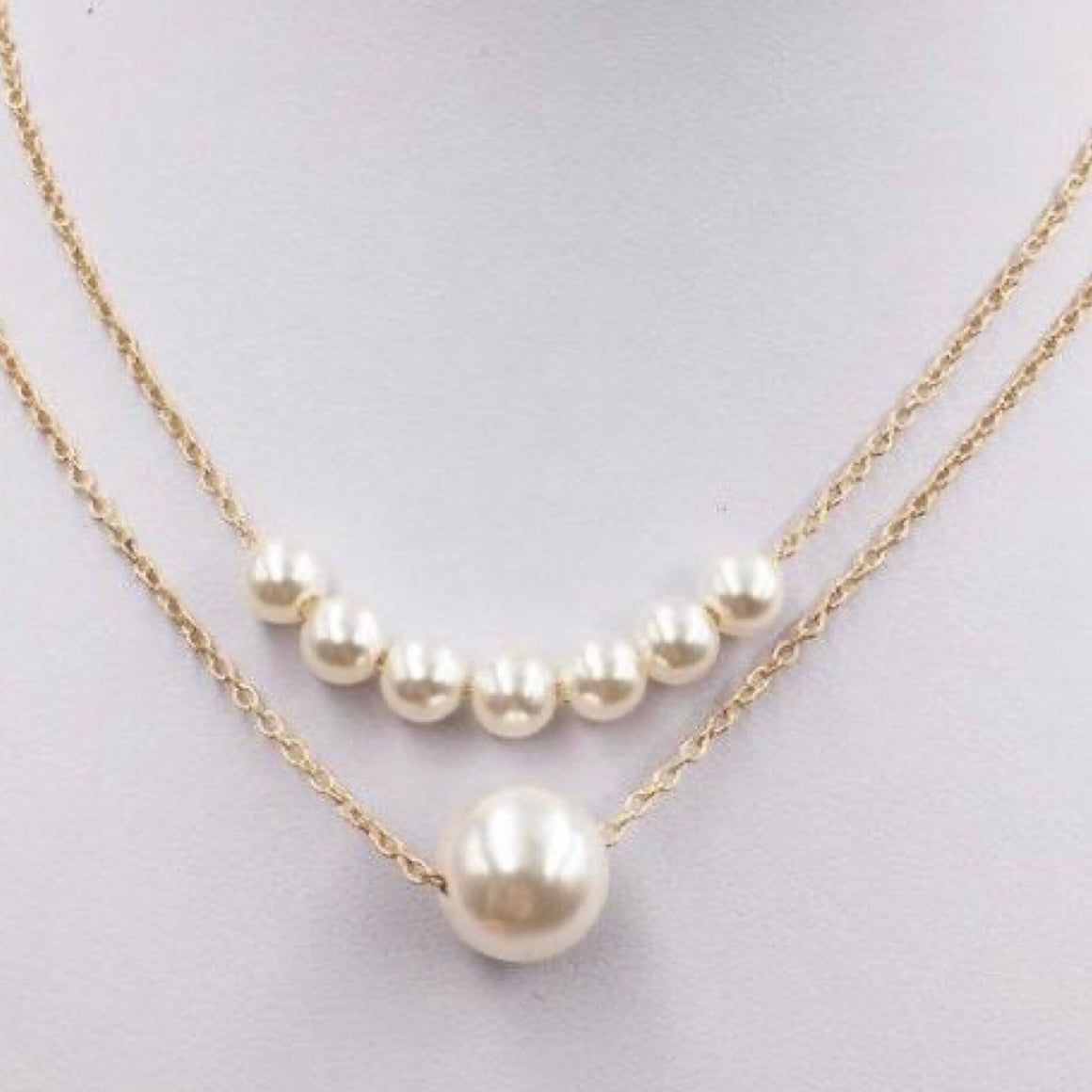 GOLD & PEARL NECKLACE - 2 Row Multiple Dorika Pearls