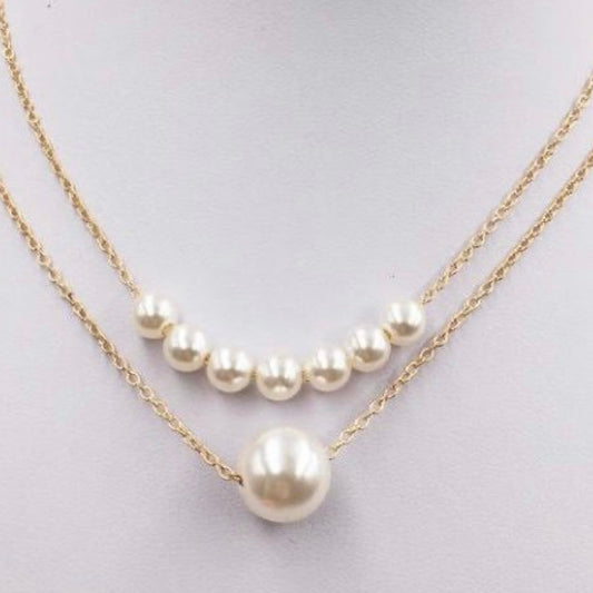 GOLD & PEARL NECKLACE - 2 Row Multiple Dorika Pearls