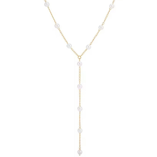 GOLD NECKLACE & PEARL - Y Model 11 Pearls
