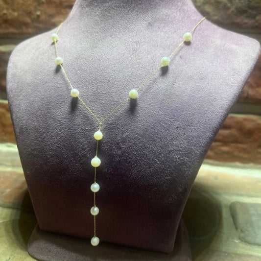 GOLD NECKLACE & PEARL - Y Model 11 Pearls