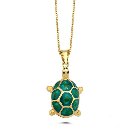 GOLD NECKLACE - Turtle Green