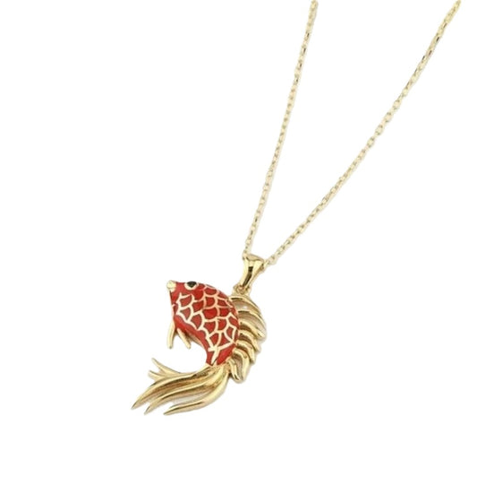 GOLD NECKLACE - Red Koi Fish