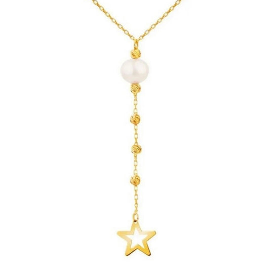 GOLD & PEARL NECKLACE - Y Model Pearl with Star