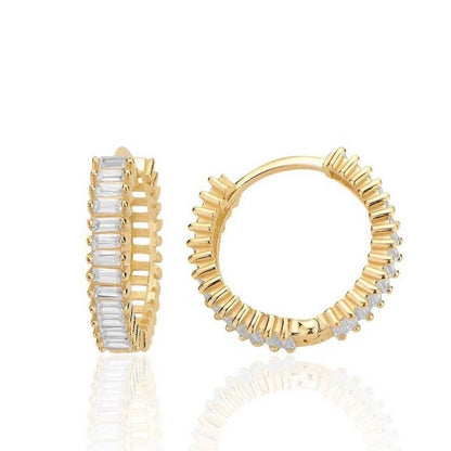 GOLD EARRING - Full Round Baguette Stone Hoop