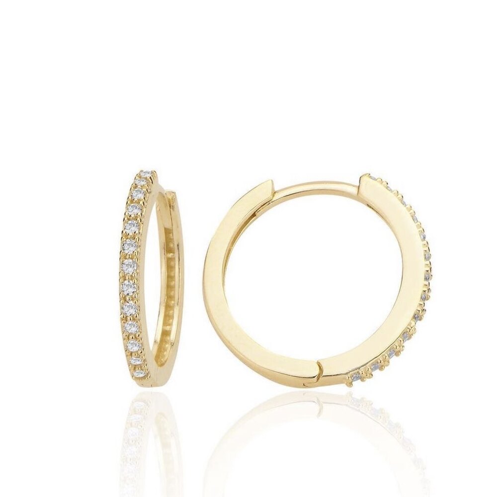 14K Gold Earring-Half Stone Hoop Earring