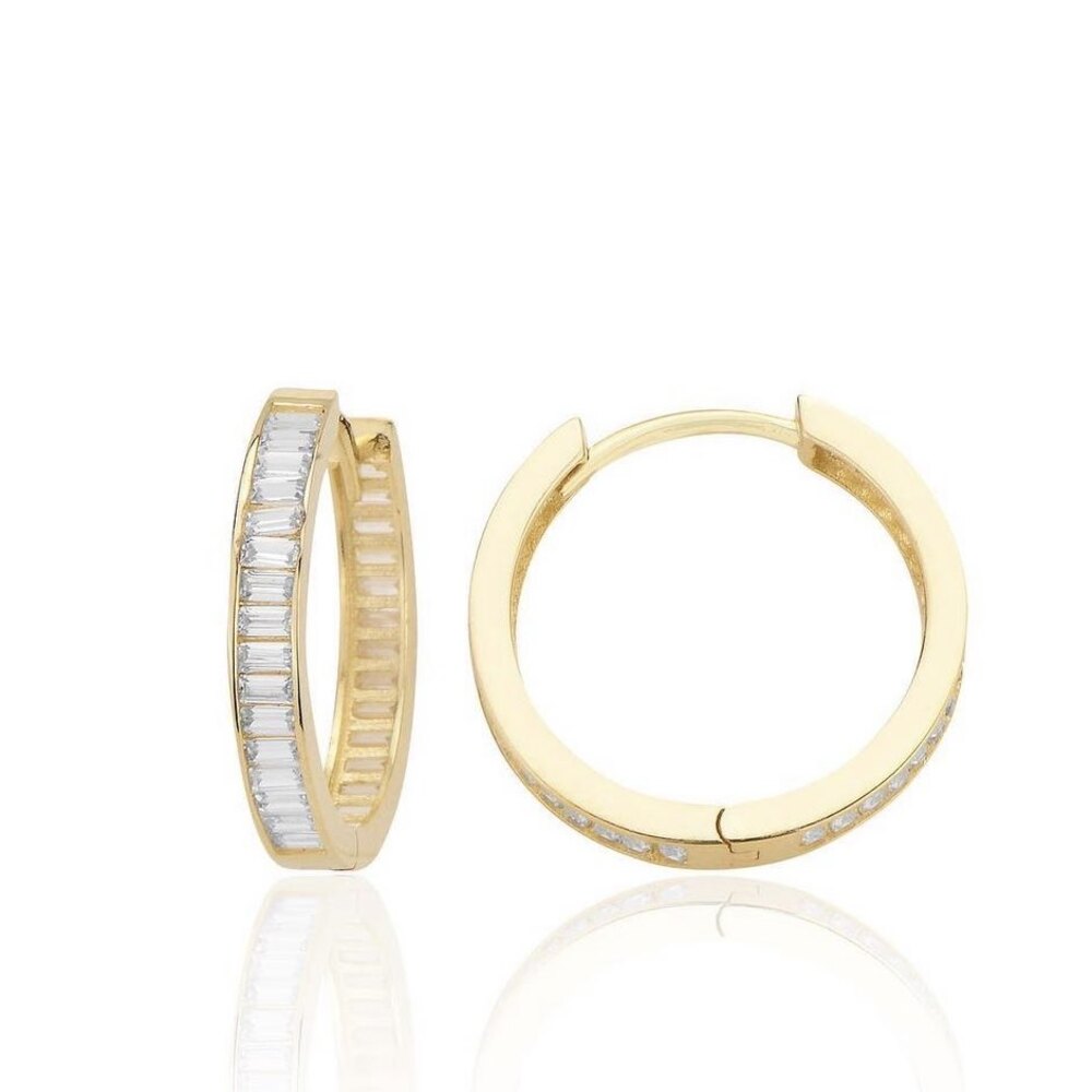 14K Gold Earring-Channel Full Round Baguette Earring