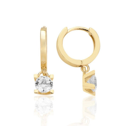 GOLD EARRING - Dangling Solitaire Hoop