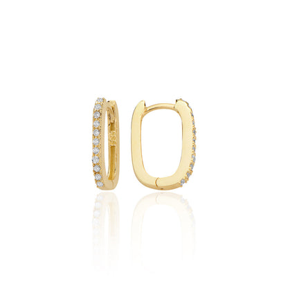 GOLD EARRING -Oval Huggie with Stone