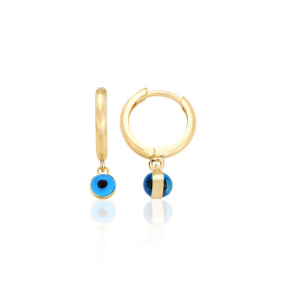 14K Gold Earring-Dangling Eye Bead Hoop Earring