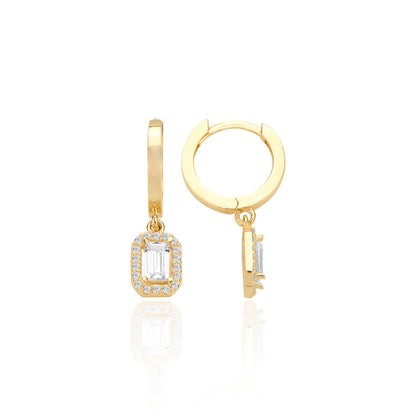 GODL EARRING - Dangling Baguette Stone Hoop