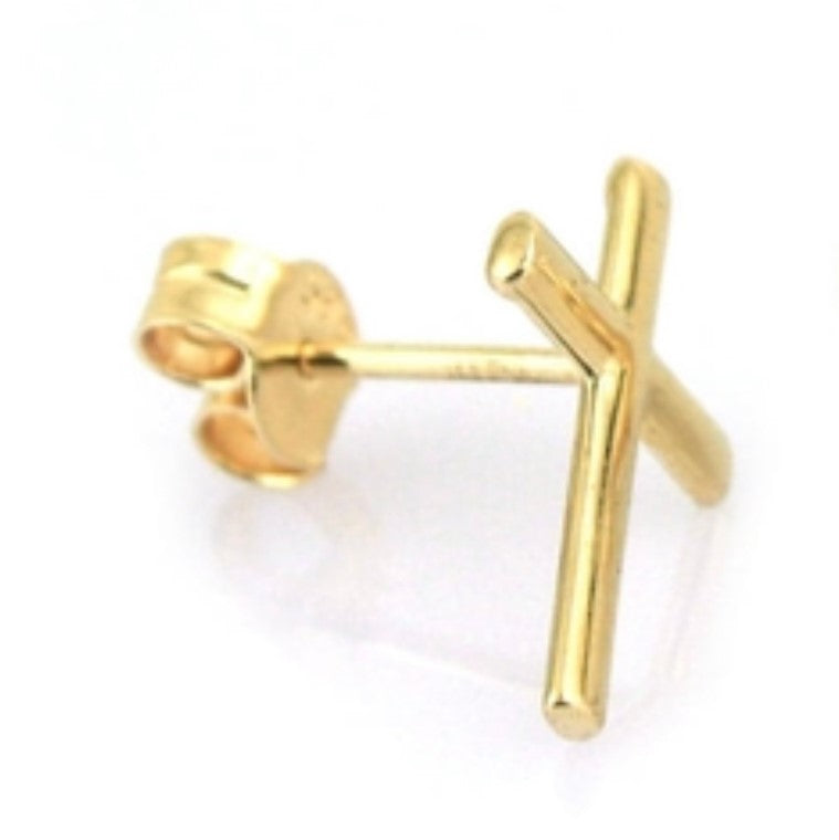 14K Gold Earring-Cross Stud Earring