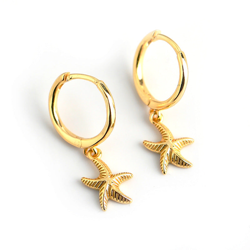 Boucles d'oreilles en or 14 carats - Boucles d'oreilles pendantes en forme d'étoile de mer