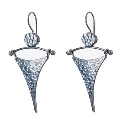 Silver Earrings-Wide Hammered Abstract Triangle Earrings