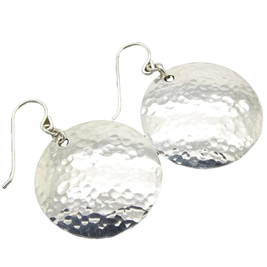 Silver Earrings-Wide Hammered Disc Earrings