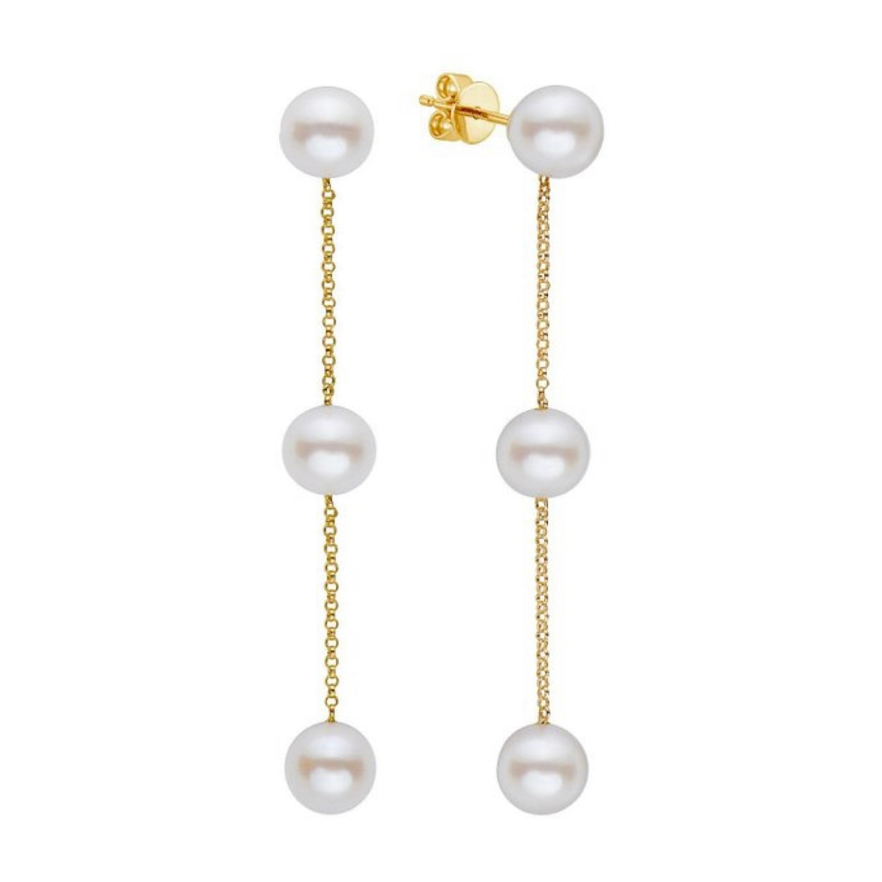 GOLD & PEARL EARRING - Three Pearls Drop