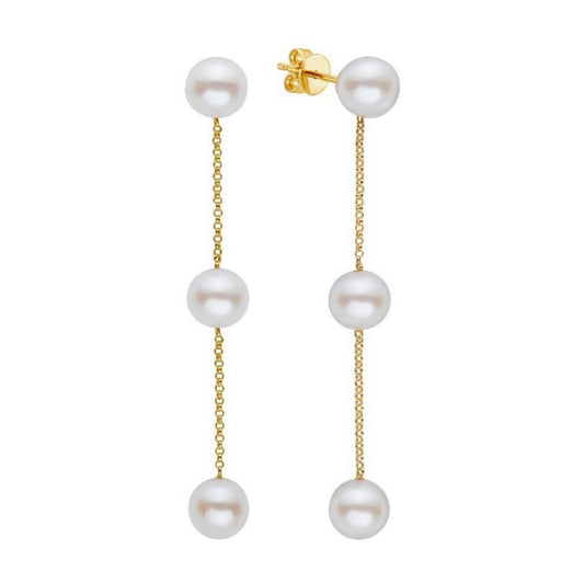 GOLD & PEARL EARRING - Three Pearls Drop