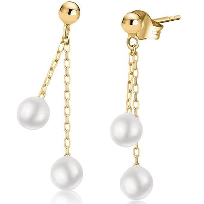 GOLD & PEARL EARRING - Two Pearls Drop