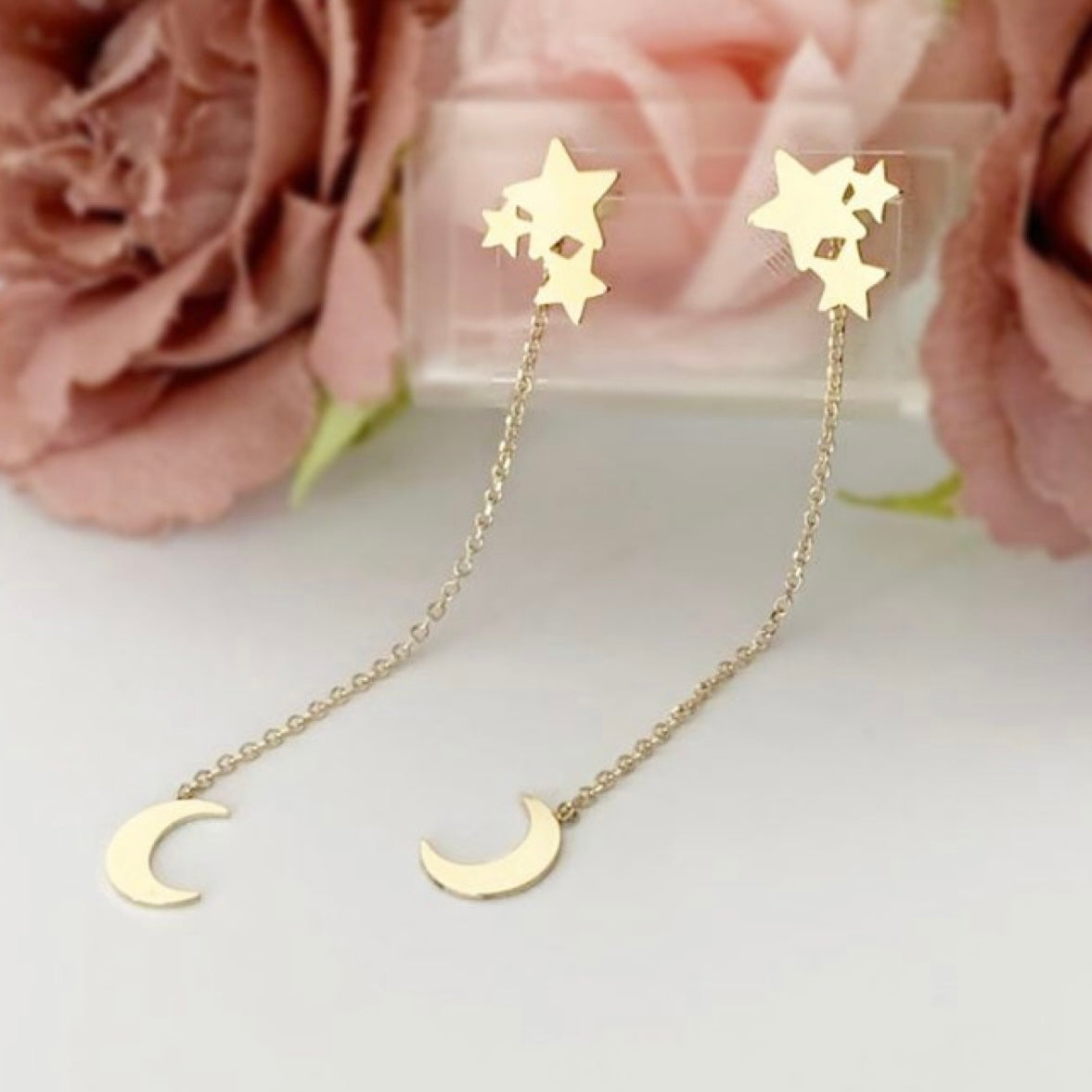 GOLD EARRING - Moon Stars Drop