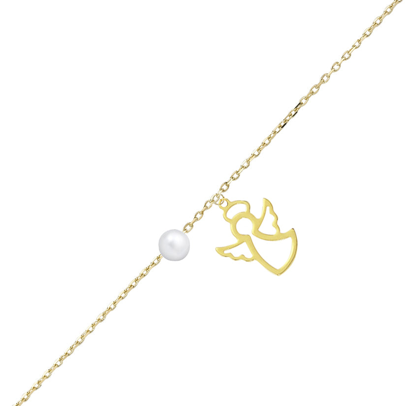 14K Gold Anklet-Gold Pearl Angel Anklet