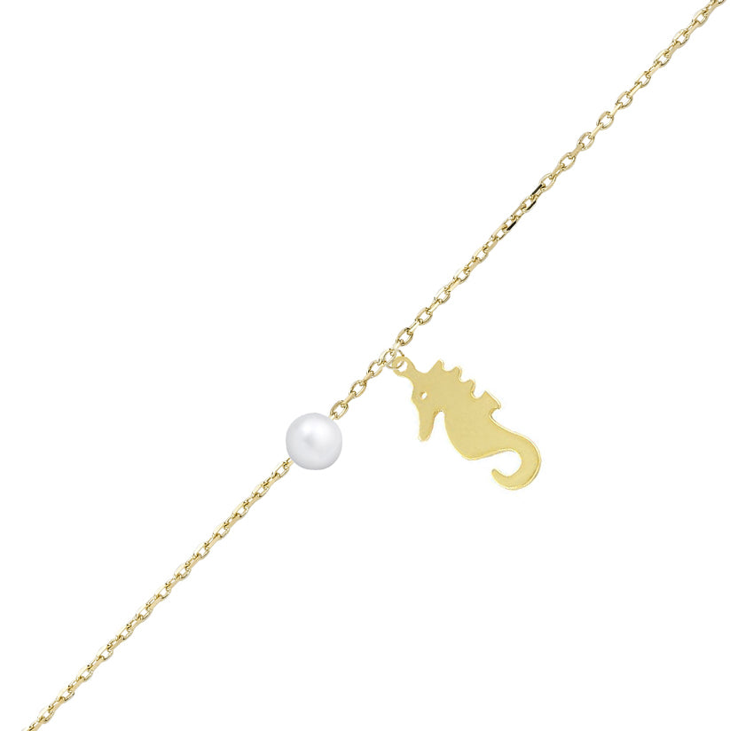 14K Gold Anklet-Sea Horse Pearl Gold Anklet